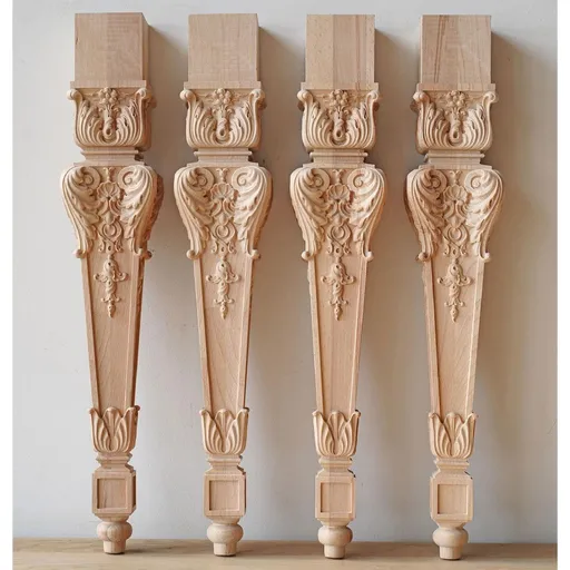 Carved tapered square table legs with acanthus from oak